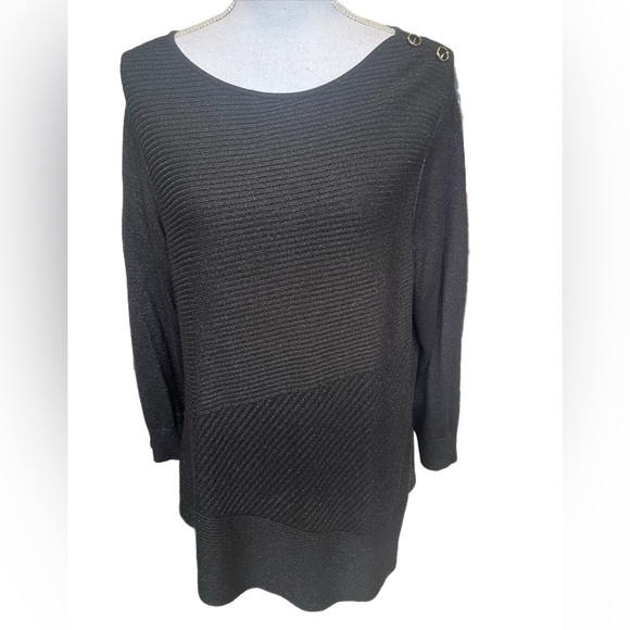 Ruby Rd. Sweaters - Ruby Rd Black Shimmer Sweater 3/4 Sleeve Asymmetrical Size 1X